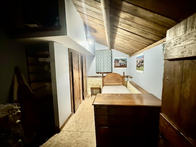 interior space featuring wooden ceiling and vaulted ceiling