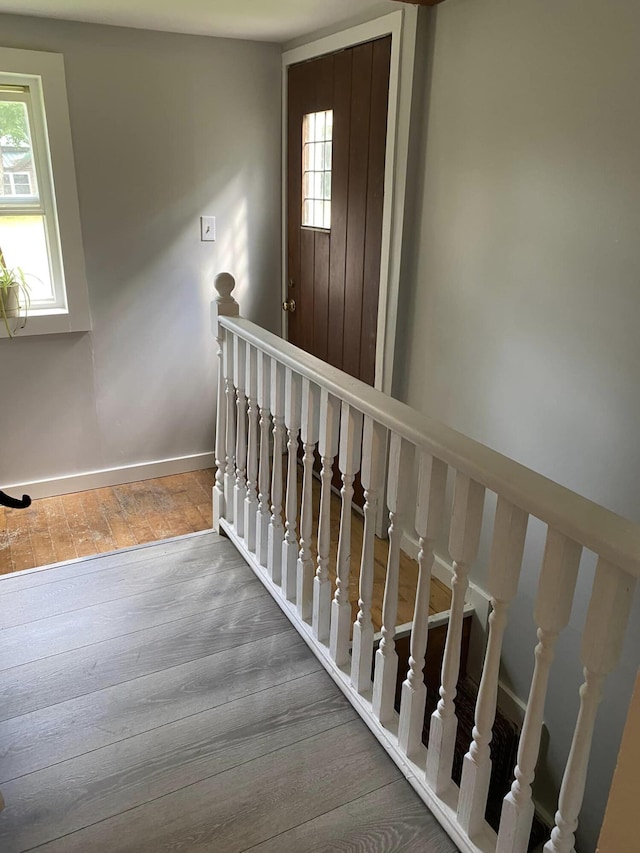 stairway with wood-type flooring