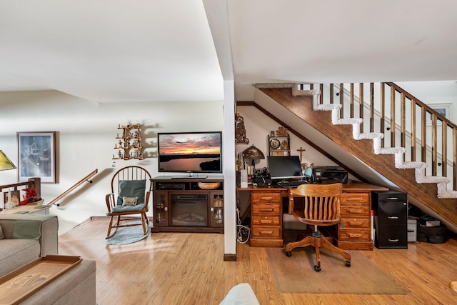 home office with light wood-type flooring