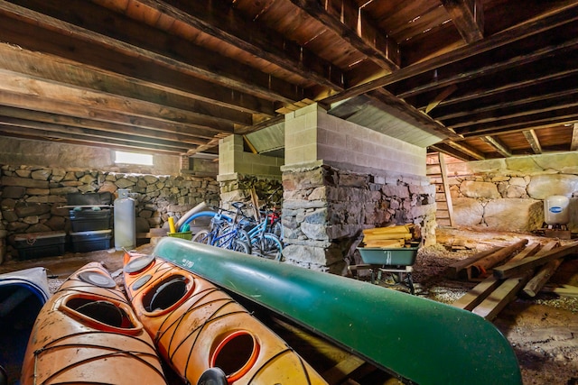 interior space with beam ceiling and wooden ceiling