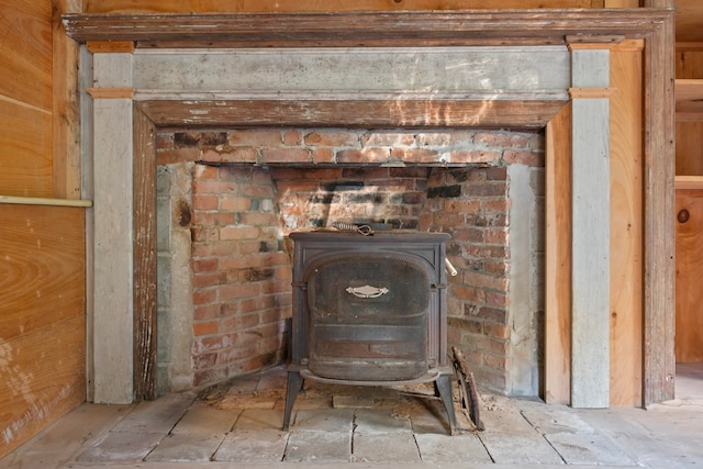 interior details with a wood stove