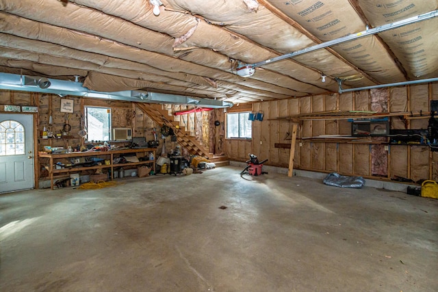 basement featuring a workshop area