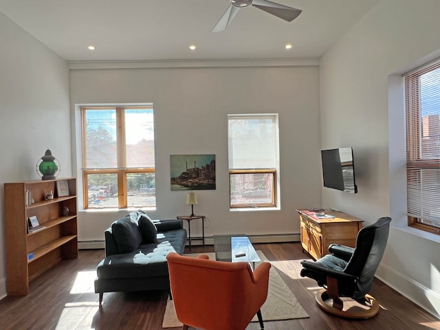 30 Water St, Ellsworth, ME 04605 - living room with ceiling fan, plenty of natural light, and dark hardwood / wood-style floors