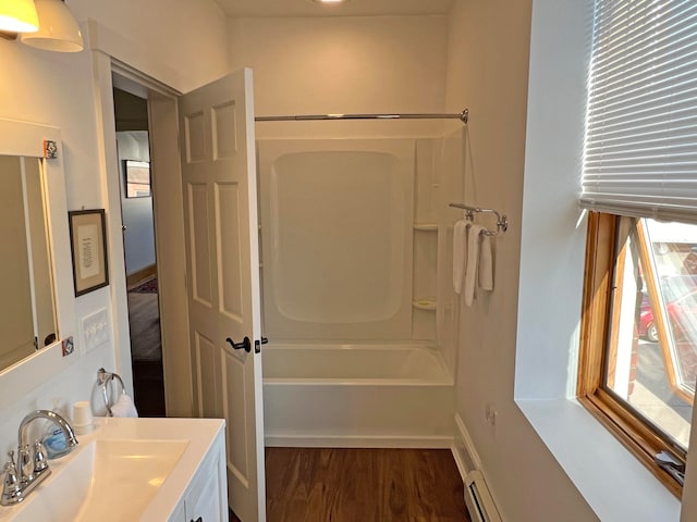 30 Water St, Ellsworth, ME 04605 - bathroom with vanity, hardwood / wood-style flooring, and tub / shower combination