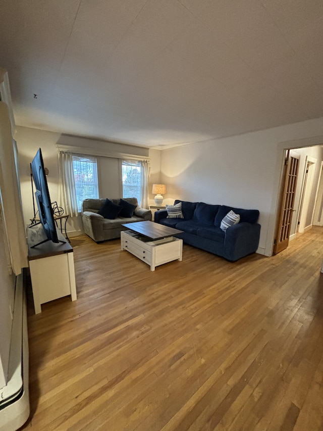 living room with light hardwood / wood-style flooring