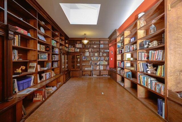 65 Grange Hall Rd, Sullivan, ME 04664 - living area with a skylight, built in features, and bookshelves