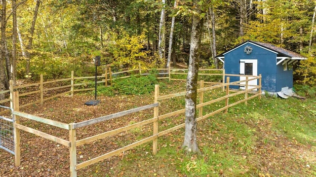 view of yard with a storage shed