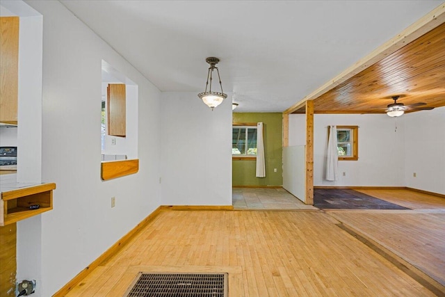 interior space featuring light wood-type flooring and ceiling fan