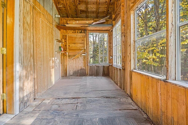 interior space with wooden walls