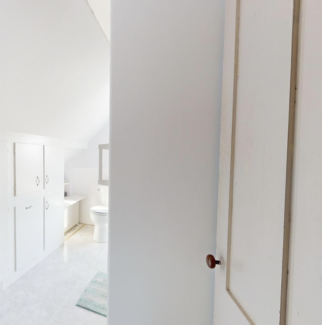 bathroom with toilet and vaulted ceiling