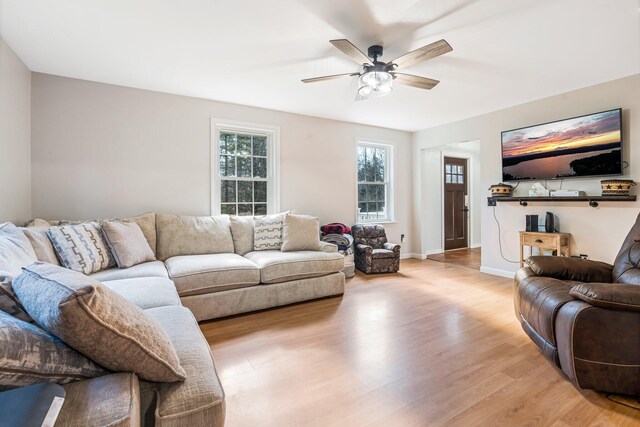 49 Balsam Dr, Waldoboro, ME 04572 - living room featuring ceiling fan and light hardwood / wood-style floors