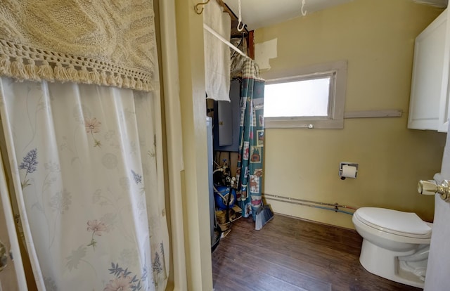 bathroom featuring hardwood / wood-style flooring and toilet