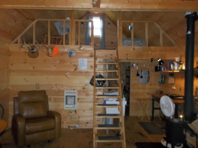 interior space featuring a wood stove