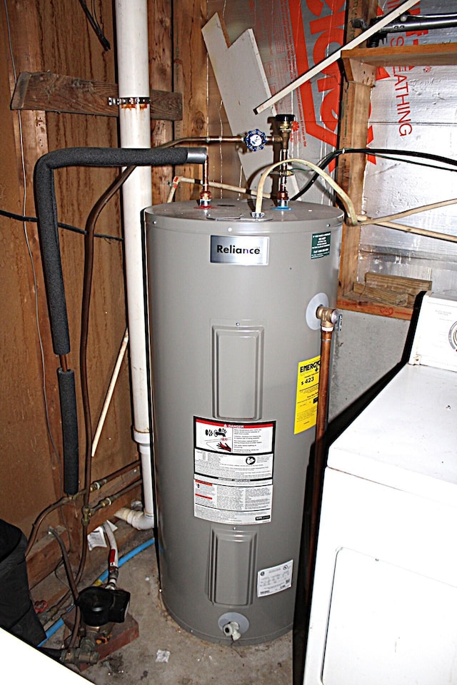 utilities featuring washer / clothes dryer and electric water heater