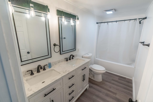 954 Mason Bay Rd, Jonesport, ME 04649 - bathroom featuring double vanity, wood finished floors, and shower / bath combo