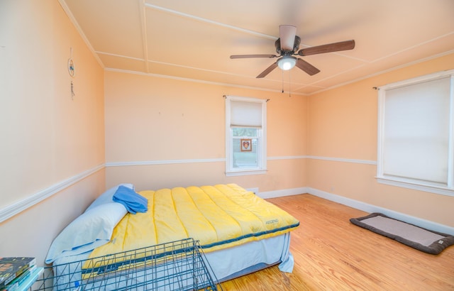 26 Charland St, Winslow, ME 04901 - bedroom with wood finished floors, ornamental molding, baseboards, and a ceiling fan