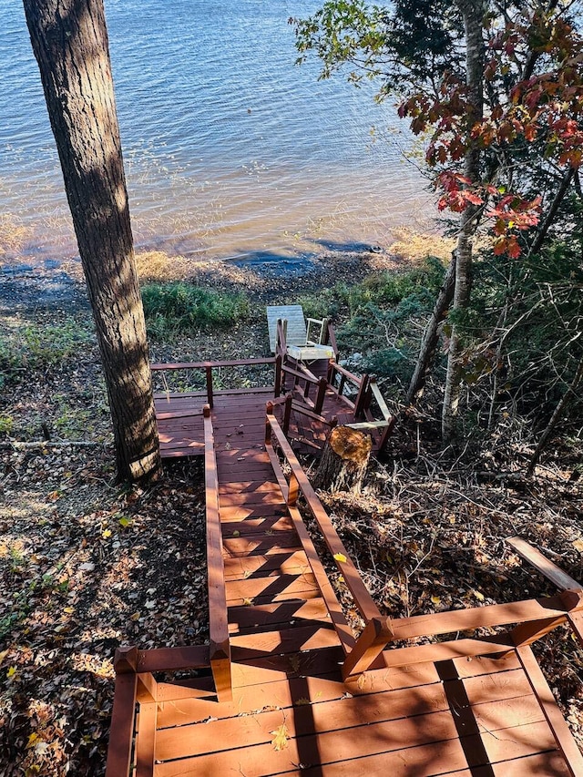 view of dock with a water view