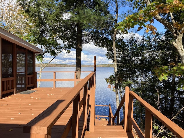 view of dock featuring a deck with water view