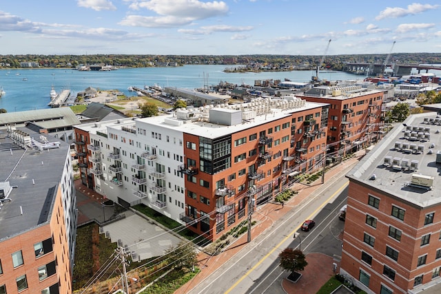 drone / aerial view featuring a water view