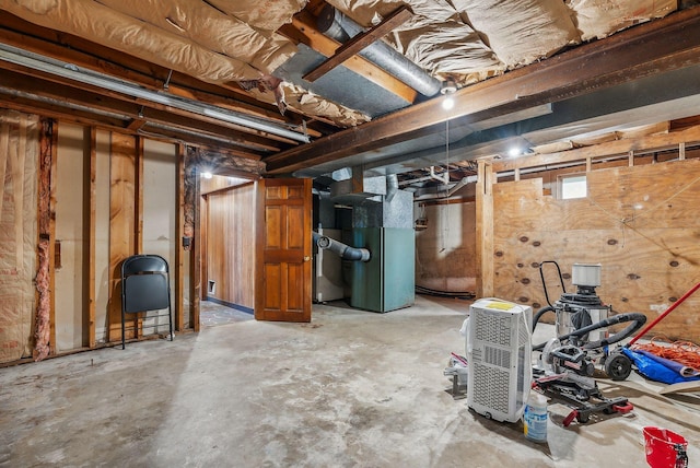 basement with heating unit