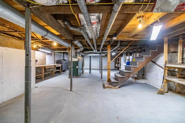 basement with heating unit