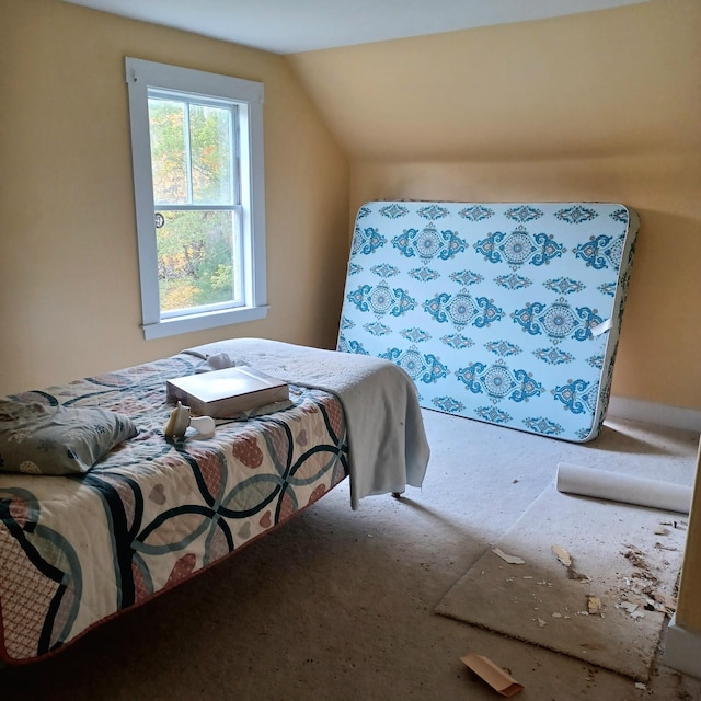 bedroom featuring lofted ceiling