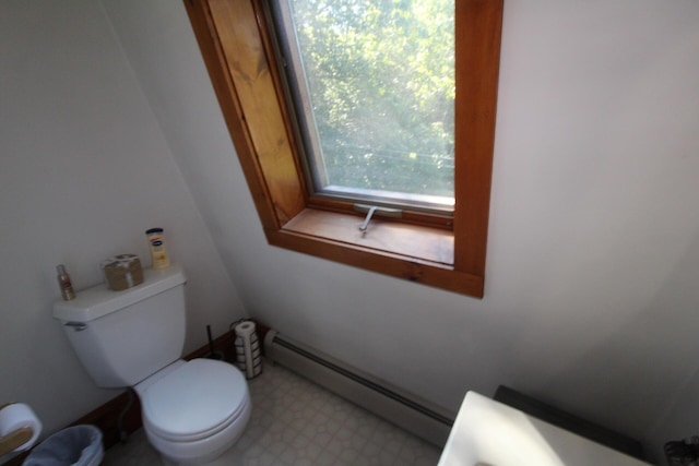468 Curtis Rd, Swanville, ME 04915 - bathroom with tile patterned floors, toilet, and a baseboard heating unit