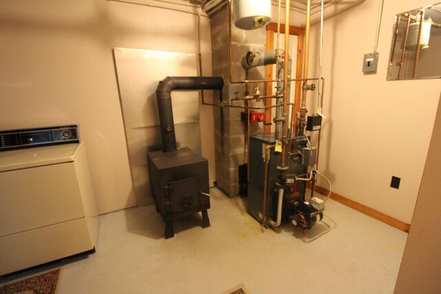 468 Curtis Rd, Swanville, ME 04915 - utilities featuring washer / clothes dryer, a heating unit, and electric panel