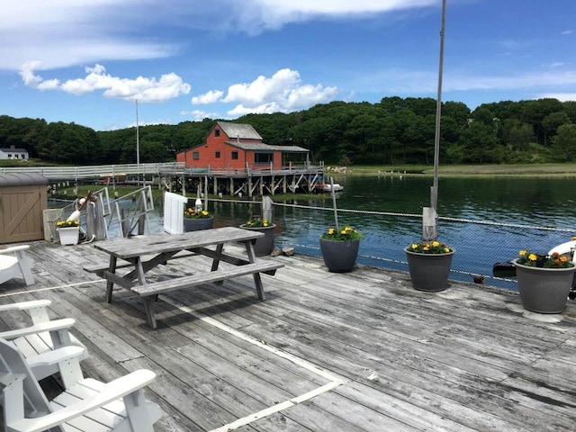 view of dock with a water view