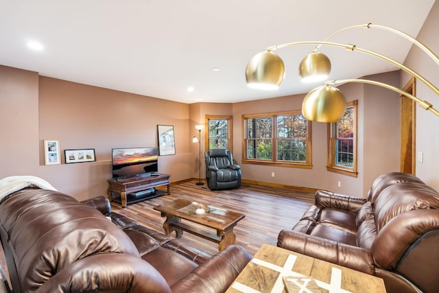 living room with hardwood / wood-style flooring