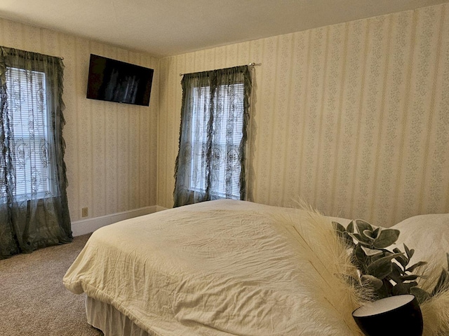 bedroom featuring multiple windows and carpet flooring