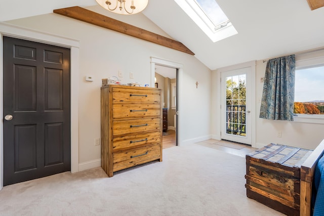 living area featuring light colored carpet and vaulted ceiling