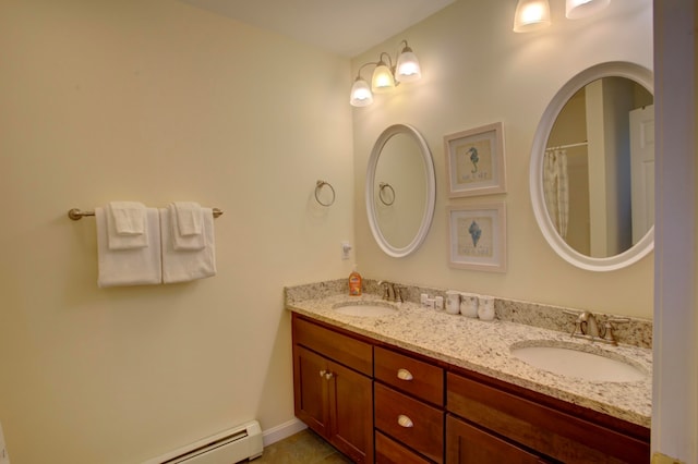 bathroom featuring vanity and a baseboard radiator