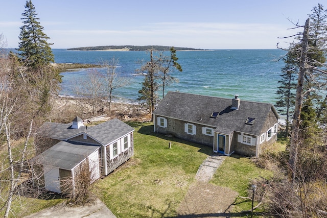 aerial view with a water view