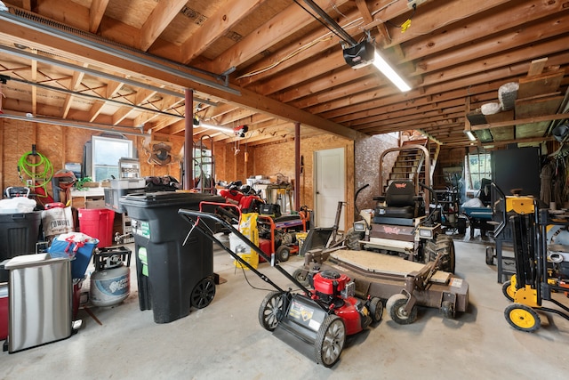 garage with a garage door opener