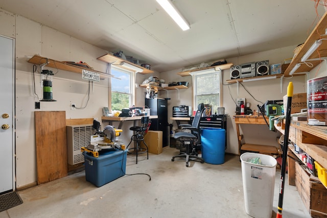 basement featuring a workshop area