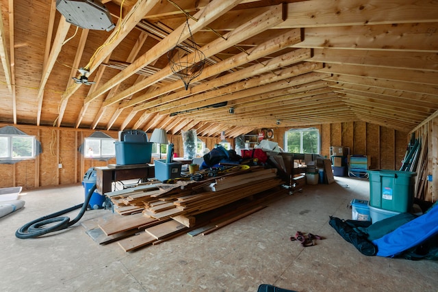 unfinished attic featuring plenty of natural light