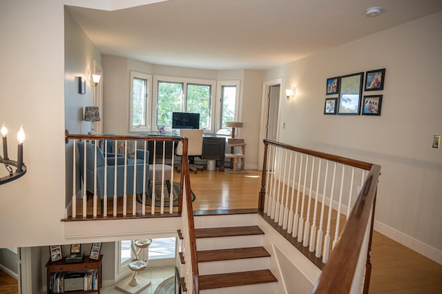 staircase featuring hardwood / wood-style flooring