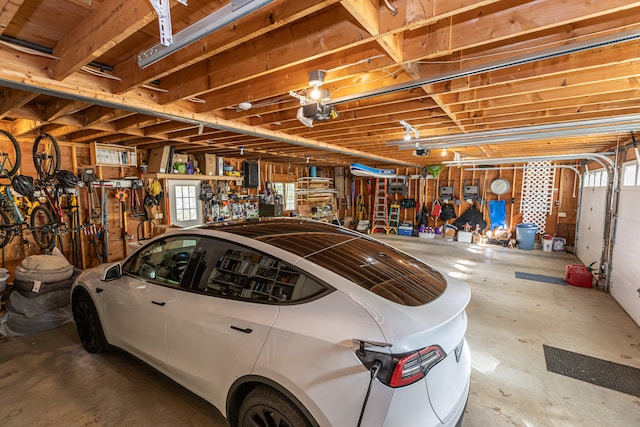 garage featuring a workshop area