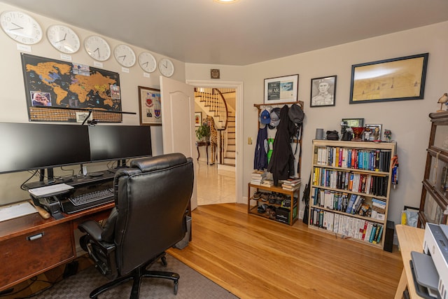 office area with light wood-type flooring