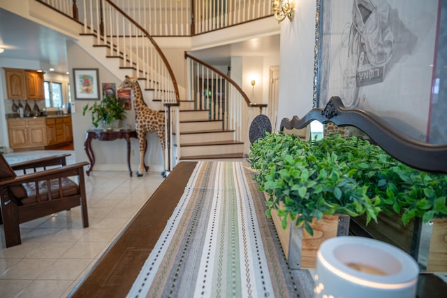 entrance foyer with light tile patterned floors