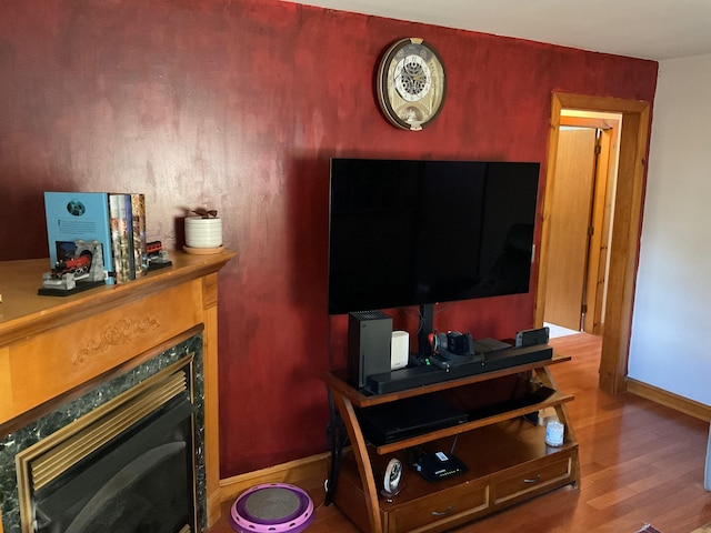 living room with hardwood / wood-style floors