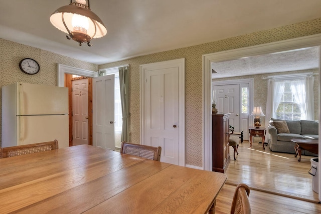 dining area with light hardwood / wood-style floors