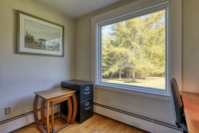 room details with hardwood / wood-style floors and a baseboard radiator