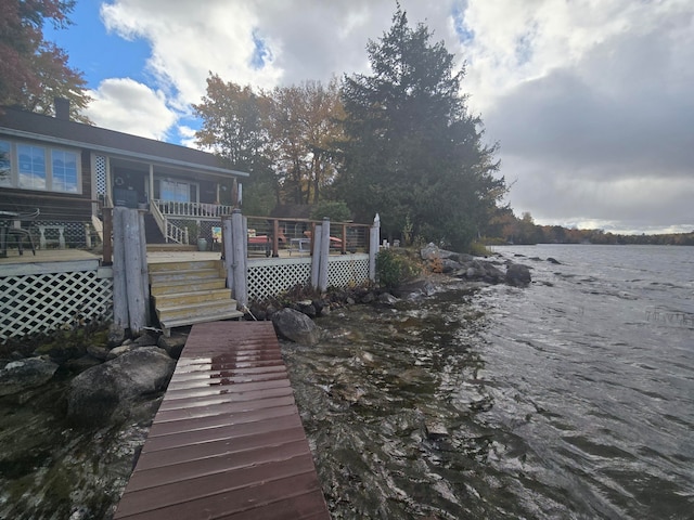 dock area featuring a water view