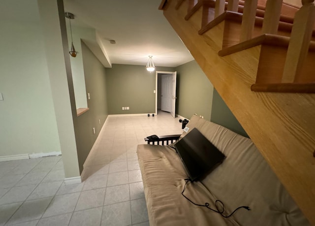 living room featuring light tile patterned floors