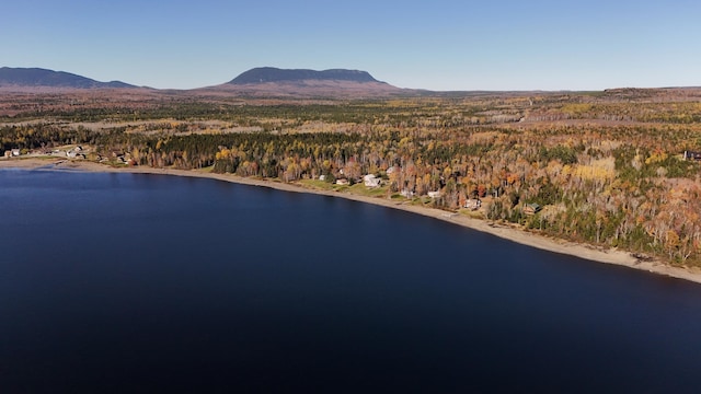 aerial view featuring a water and mountain view