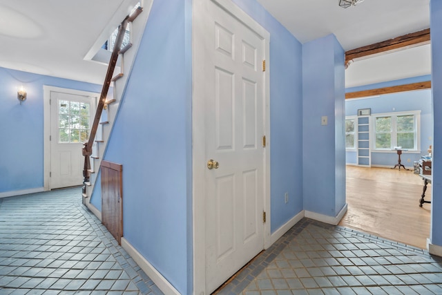 hall with hardwood / wood-style floors and a healthy amount of sunlight