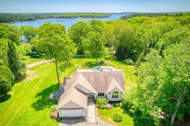 bird's eye view featuring a water view