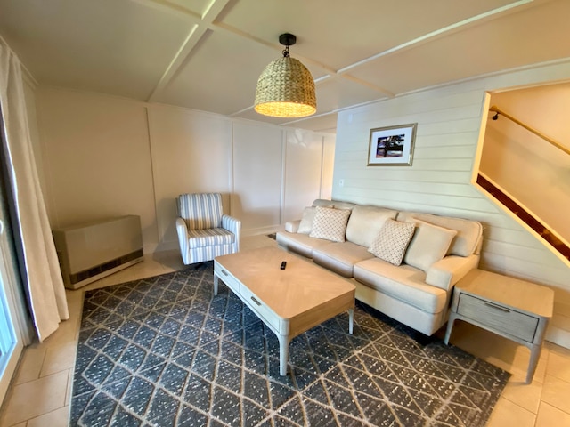 living room with tile patterned floors